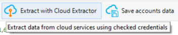 Close screenshot of two buttons in Cloud Extractor, Extract with Cloud Extractor and Save accounts data, with a hover box over Extract with Cloud Extractor
