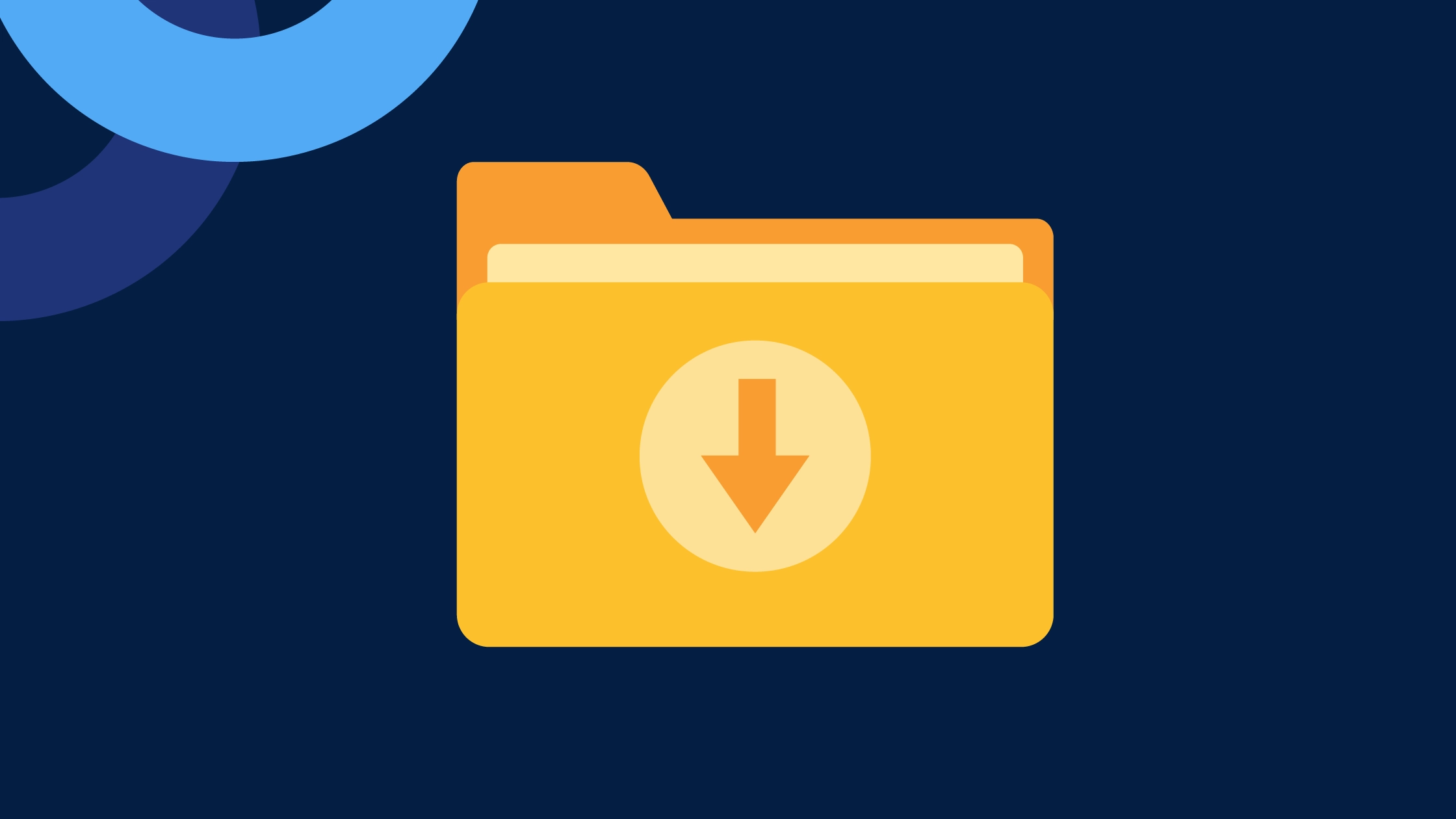 Navy blue background with a yellow folder icon with an arrow pointing down to signify downloading a folder