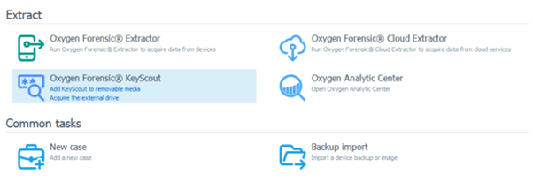 Opening up Oxygen Forensic® KeyScout on the Oxygen Forensic® Detective dashboard to extract storage app data