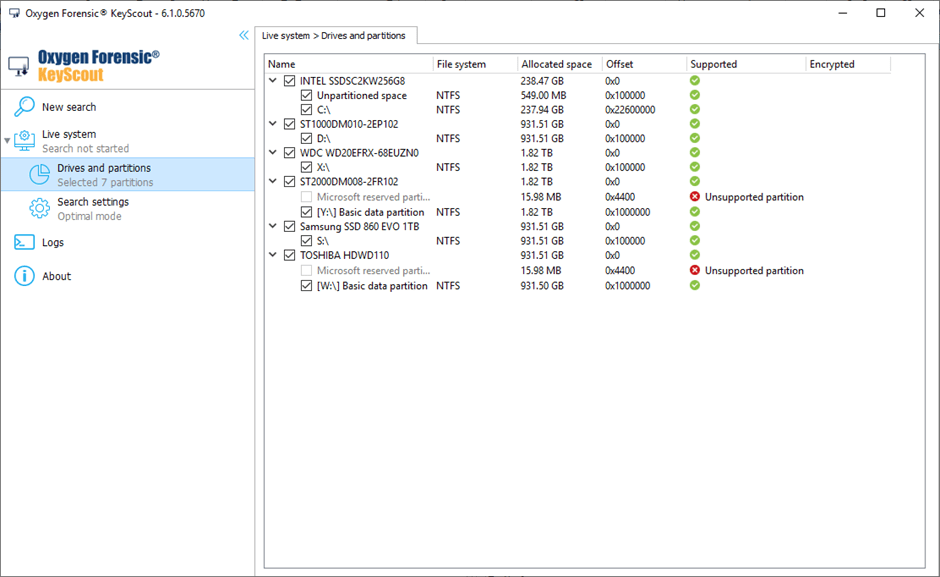 Screenshot of viewing the drives and partitions of the “live system”