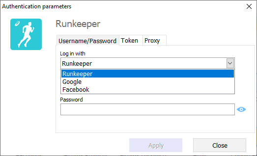Authentication parameters for Runkeeper in Oxygen Forensic® Cloud Extractor