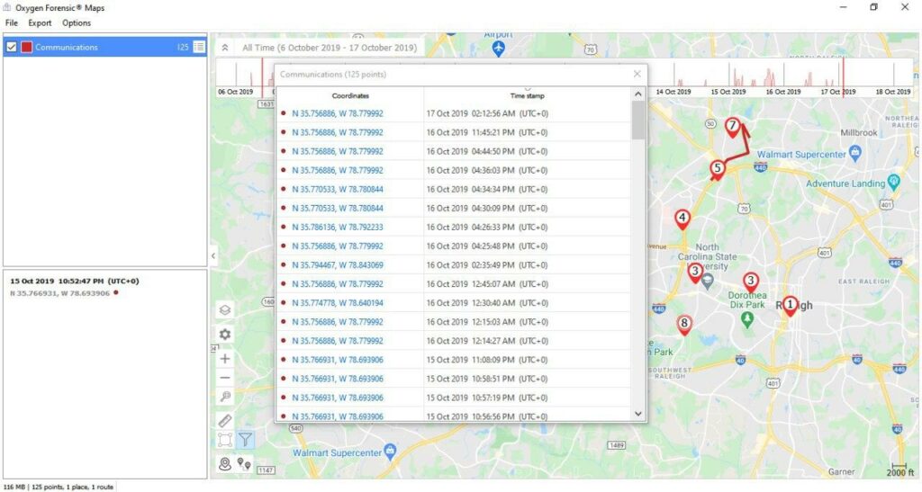 Screenshot of the Oxygen Forensic® Maps section