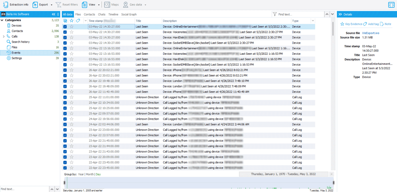 Screenshot of user viewing the data that was available in the Berla iVe backup in Oxygen Forensic® Detective