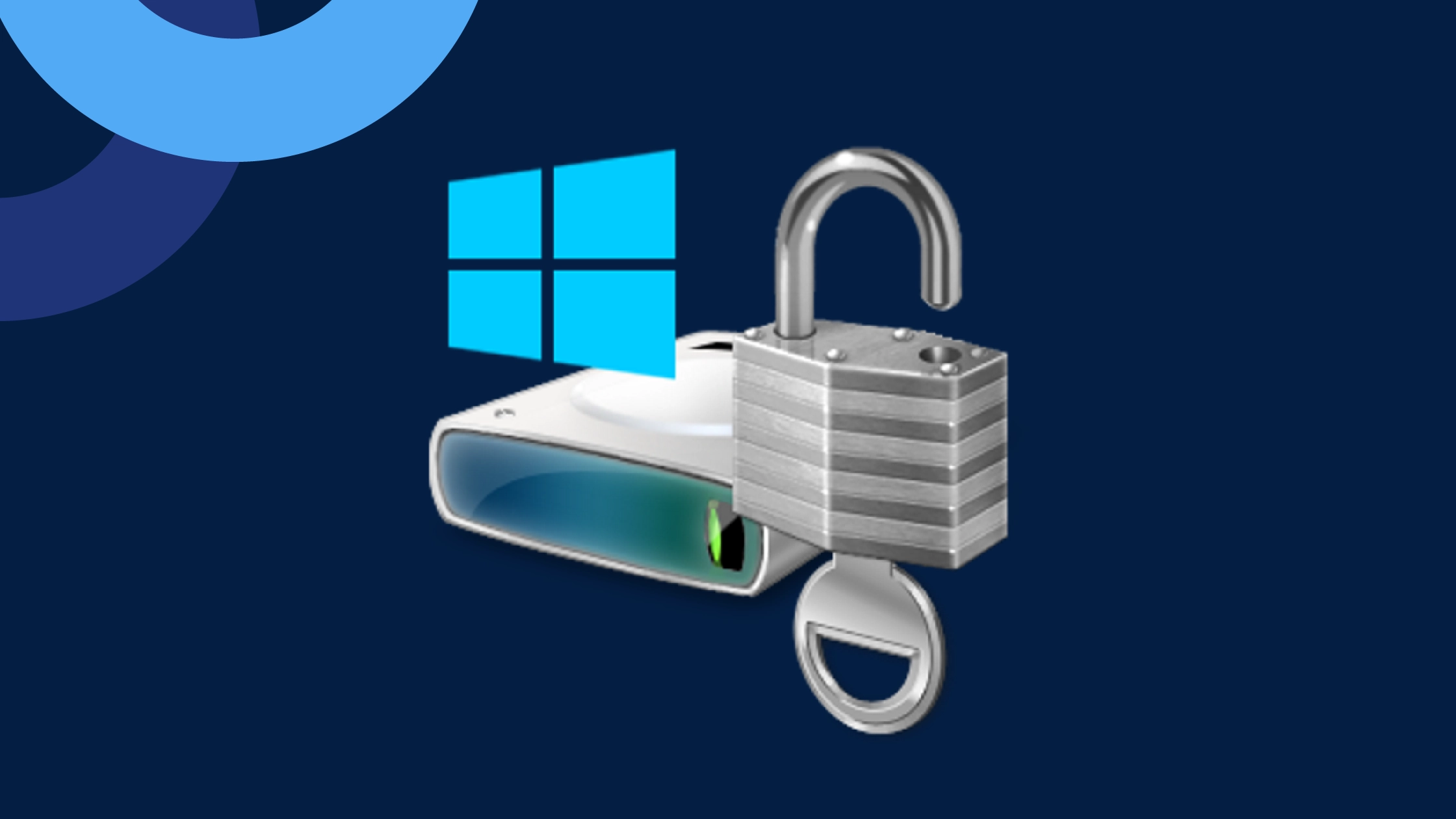 navy blue background with images that represent extration of protected images from bitlocker on a windows computer