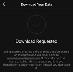 Screenshot of downloading data directly from the Instagram account being investigated